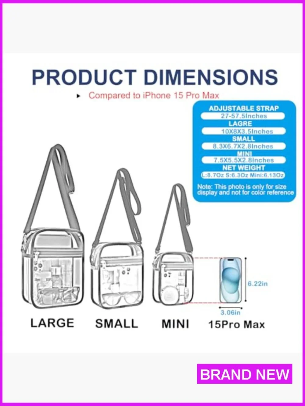 Clear Messenger Bag Stadium Approved Crossbody Purse PVC Waterproof Unisex